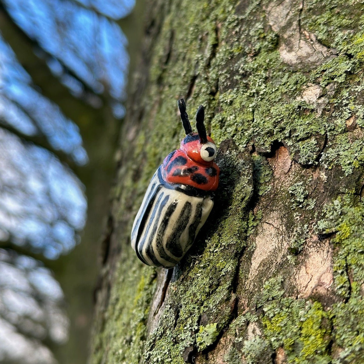 Stripey Fridge Friend 𓆣 Polymer Clay Potato Beetle Magnet
