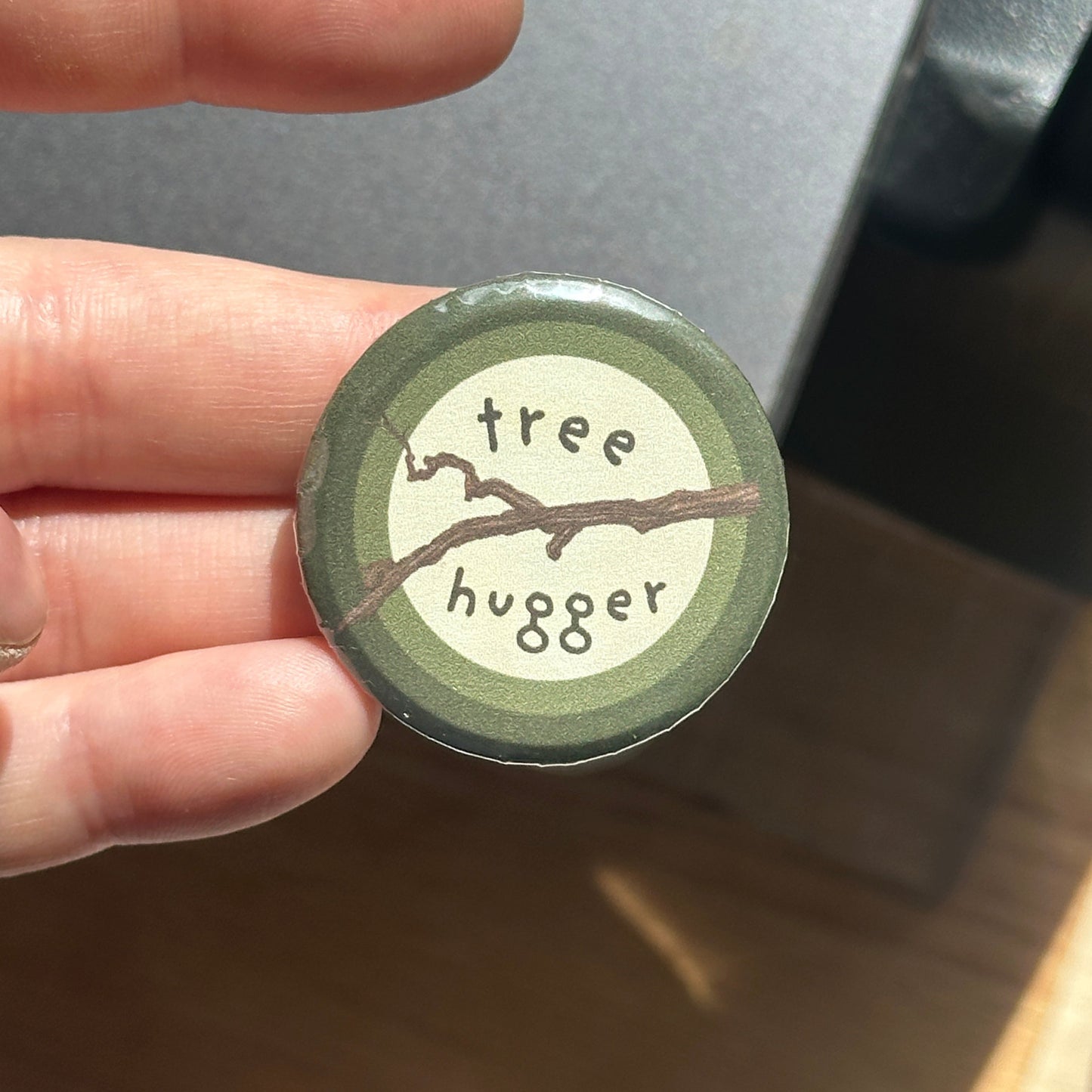 Tree Hugger Button Badge